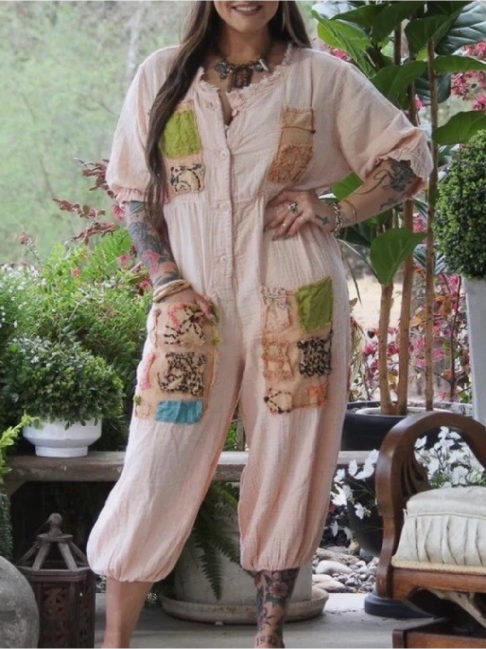 Jaded Gypsy Women’s Boho Patchwork Cotton Jumpsuit